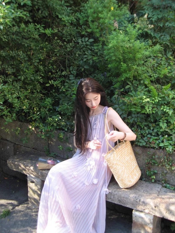 海边度假紫色吊带连衣裙女夏季2025新款宽松显瘦温柔气质仙女长裙|undefined