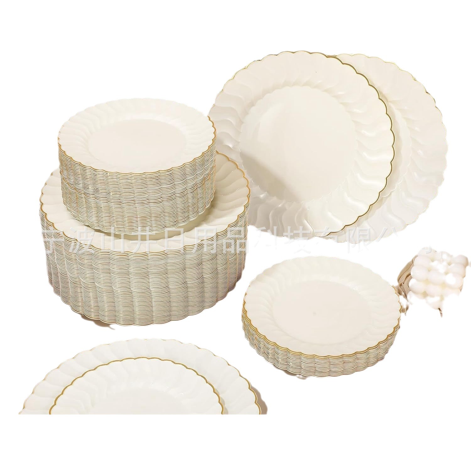 Plato de plástico desechable de 25 personas, plato de plástico redondo de pétalos, se utiliza para la boda de comercio exterior image 6