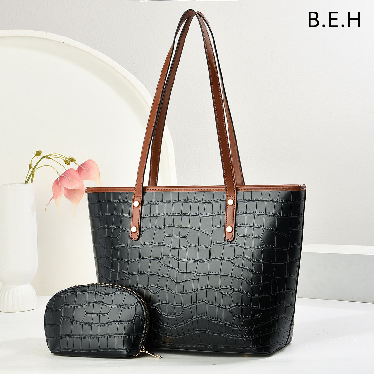 Bolso Tote Retro de Gran Capacidad para Mujer de PU con Cremallera para Uso Diario y Trabajo