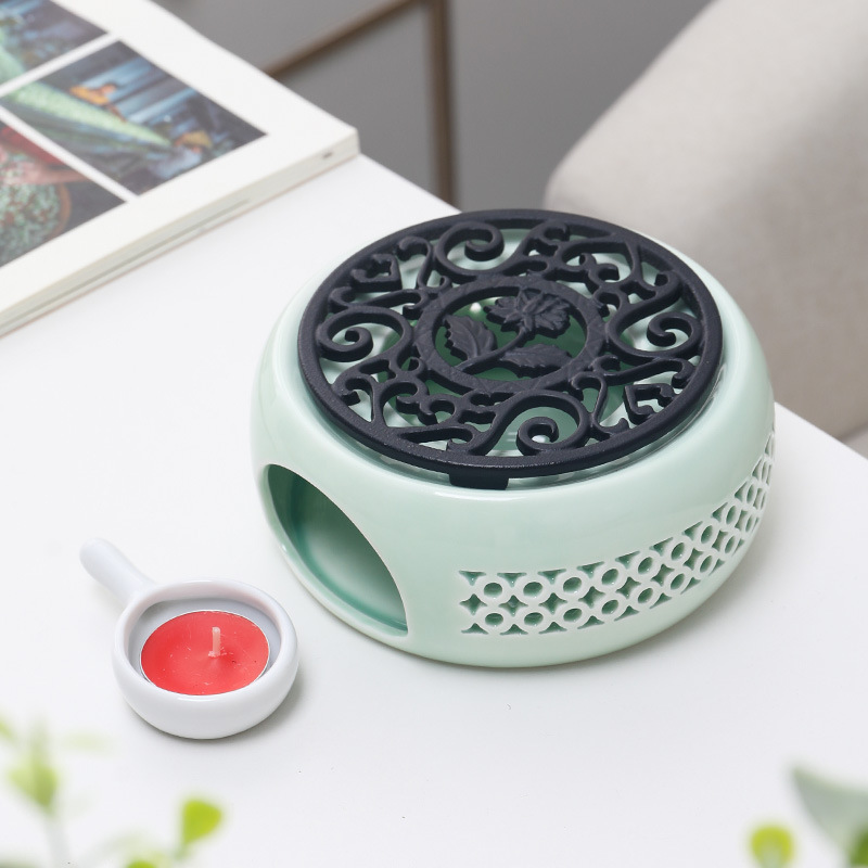 Té estufa vela restaurante Hotel hogar base de cerámica chino hueco aislamiento calefacción vidrio fruta flor tetera