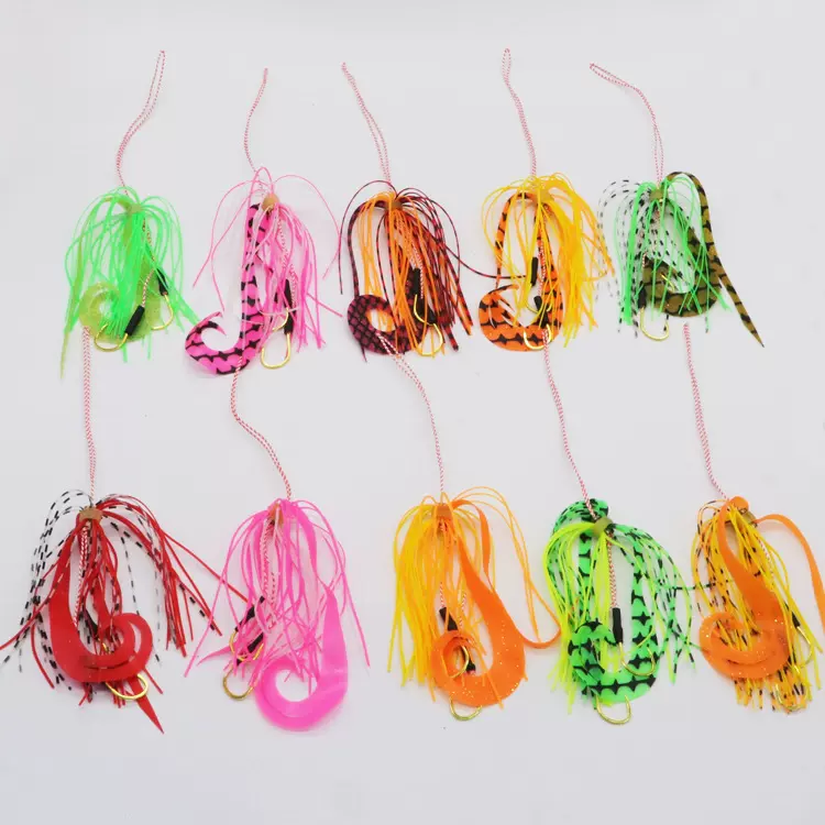 厂家批发外贸尾款长钩款短钩款手工绑硅胶丝胡须飘带炎月铅头渔具