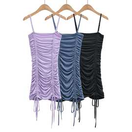 2021夏季新款INS欧美性感女装一字领抽绳吊带紧身一步裙连衣裙