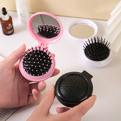 Cardi Static Electricity Preventing Foldable Dustproof Massage Comb with Cover, Travel Portable Round Comb with Mirror
