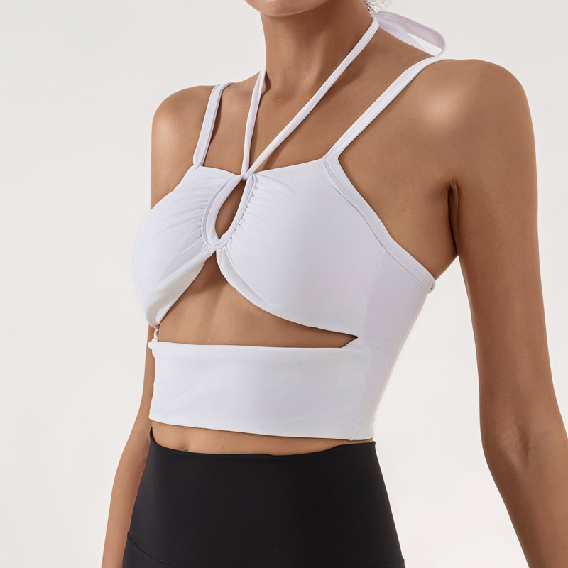 Comercio exterior europeo y americano deportes transfronterizos fitness tirantes mujer hueca con cojín para el pecho chaleco de yoga de secado rápido con cuello