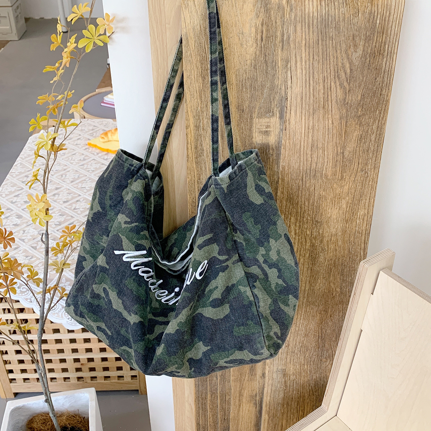 跨境ins日系帆布包女慵懒风时尚大容量单肩包森系学生上课手提袋