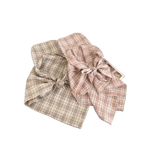 Korean niche pink plaid triangle scarf headband women summer headscarf baseball cap sweet sun protection hat