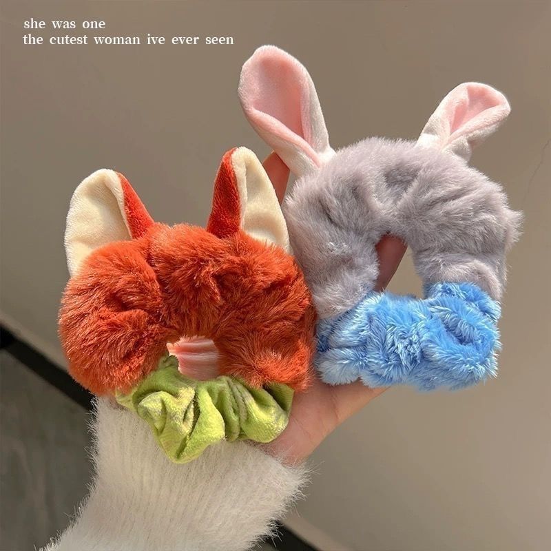 Cute Judy Nick Same Style Plush Ear Scrunchie Cartoon Hair Tie for Women 2024 New Autumn and Winter Hair Rope Cute Judy Nick Same Style Plush Ear Scrunchie Cartoon Hair Tie for Women 2024 New Autumn and Winter Hair Rope
