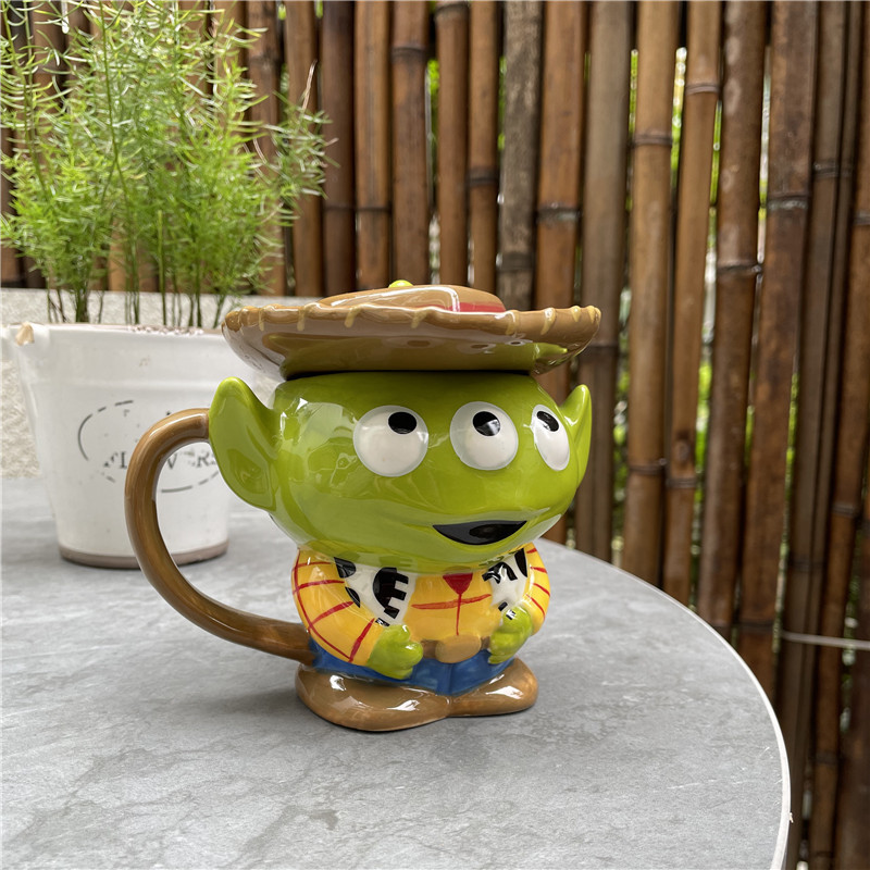Japanese toy story three eyes ceramic cup hand painted three-dimensional coffee cup water Cup ceramic cup with lid