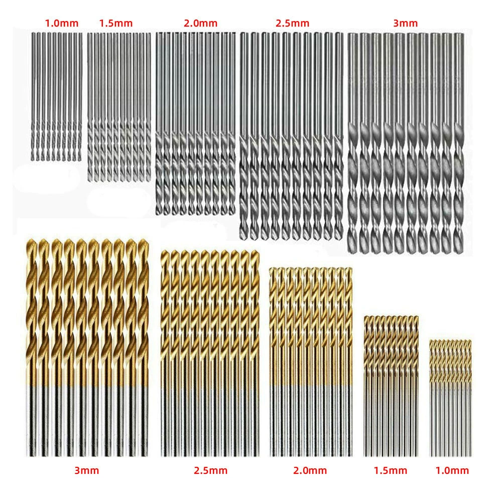 Трансграничный набор из 50 шт., набор спиральных сверл с титановым покрытием, высокоскоростная сталь, прямая ручка, спиральное сверло с микроперфорацией, электрическое сверло 1-3 мм