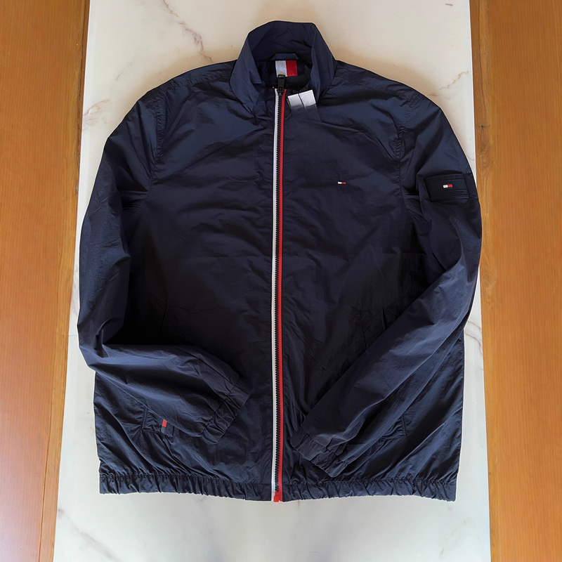 Cross-Border In-Stock Tommy New Men's Stand-Collar Sports Jacket Waterproof Zipper Long-Sleeve Casual