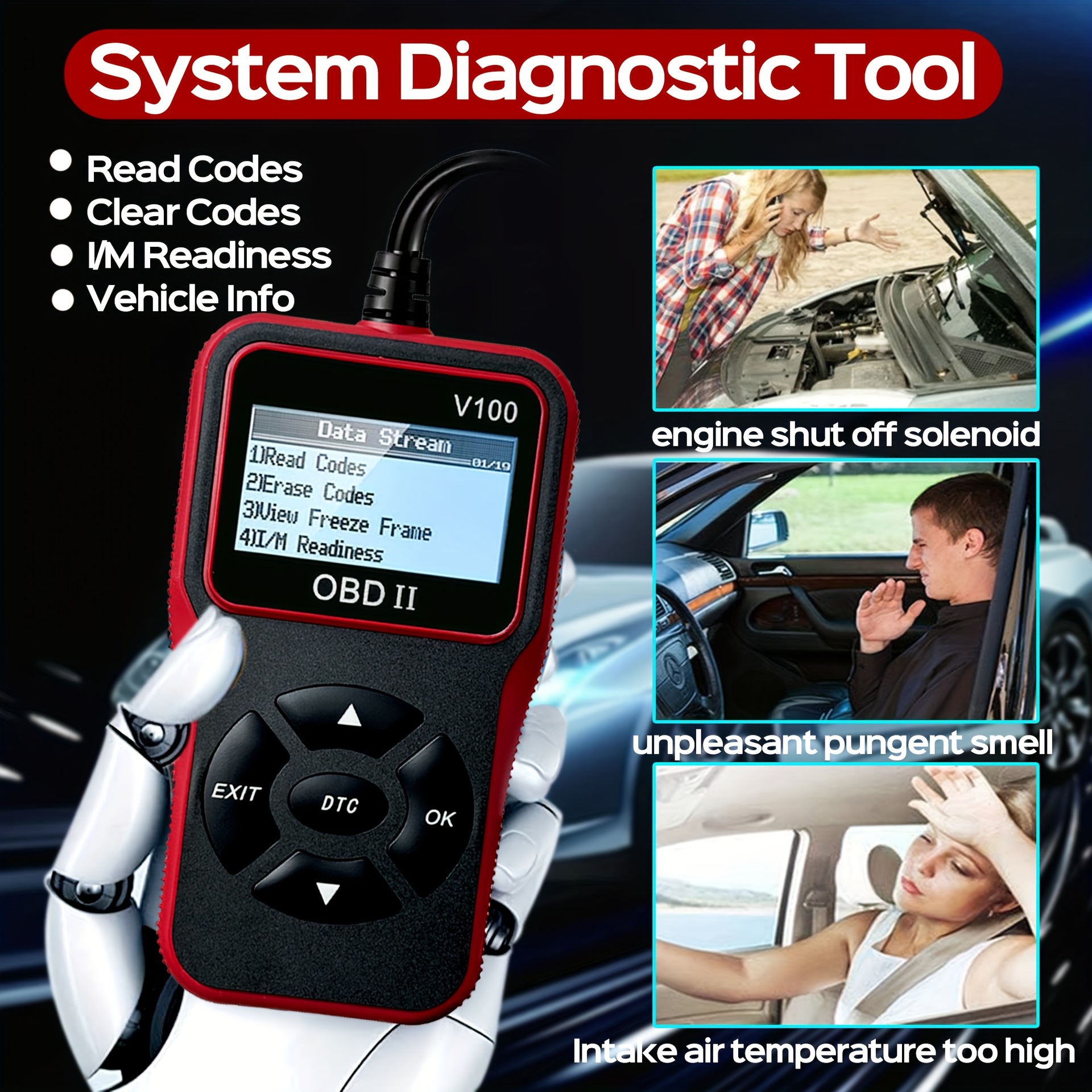 2025 New OBD2 Scanner Engine Fault Code Reader Multi-Language Car Diagnostic Device V100 Multi-Language