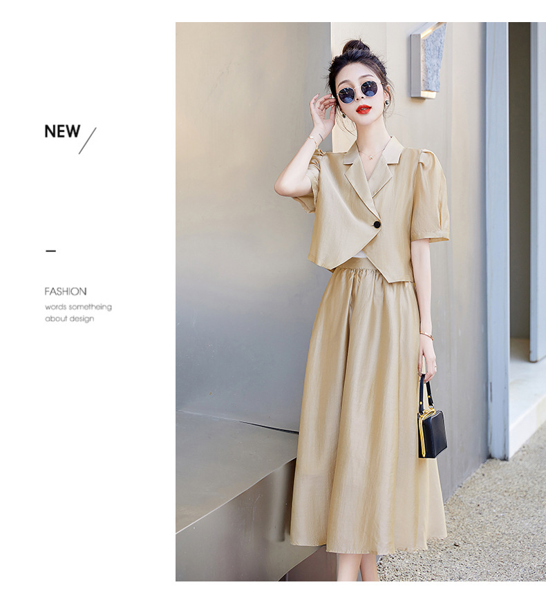 Bộ đồ Tencel nữ hai mảnh gồm áo và chân váy midi thắt eo — Màu đen, Màu xám, Màu kaki chi tiết 12