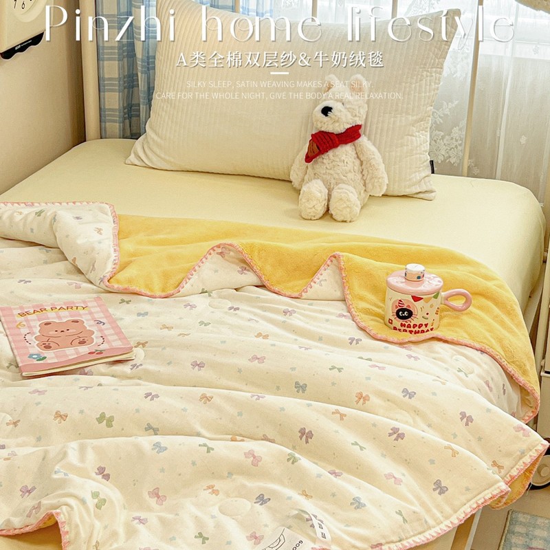 helloKitty纯棉牛奶绒毛毯双层纱盖毯空调毯午睡小毯子沙发毯|undefined