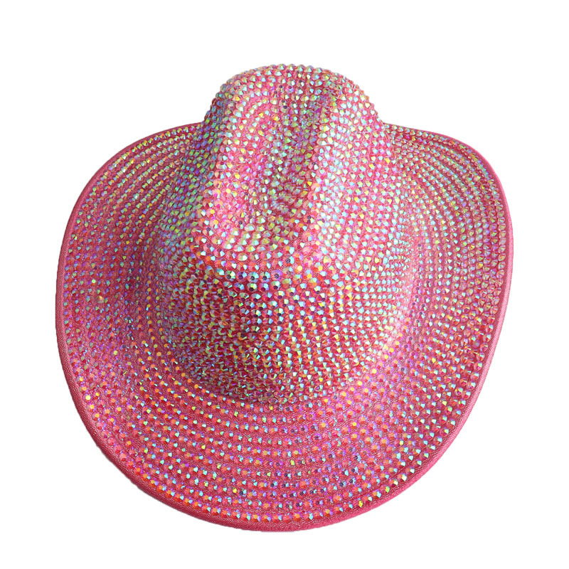 Spring, Autumn Season Unisex Gender Rhinestone Design Exaggerated, Shiny Style Wide Eaves Rim Unisex Exaggerated Shiny Colorful Rhinestone Wide Eaves Fedora Hat