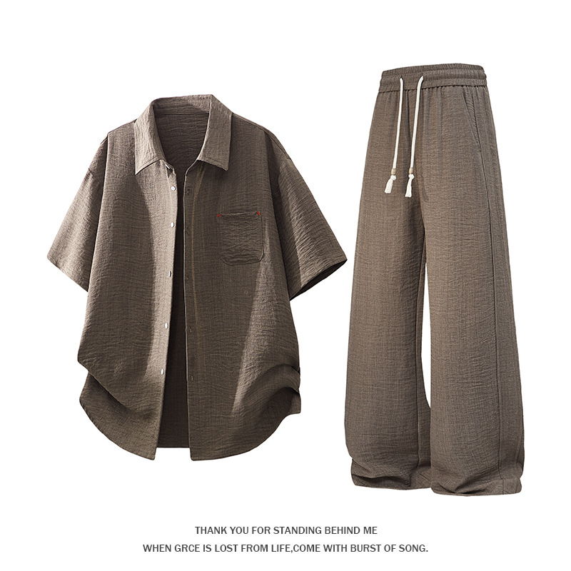 2026 Summer New Style Mature Men's Shirt and Trousers Suit - Loose Fit, Breathable, Comfortable, Cross-border Style