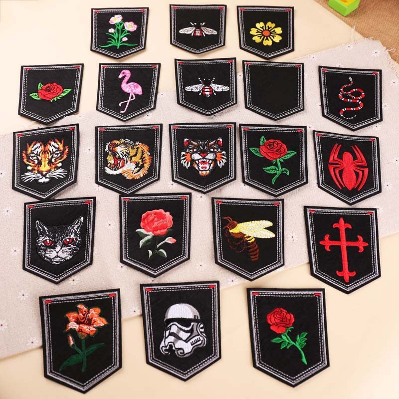缤燕刺绣布贴电脑绣花章潮流花朵老虎徽章口袋衣服衣服装饰补丁贴