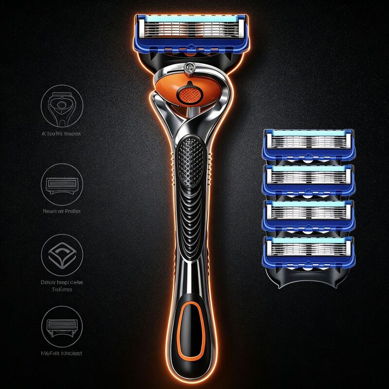 Men's Light Blue Five-Layer Manual Razor with Universal Gillette Multi-Layer Stainless Steel Precision Blades Men's Light Blue Five-Layer Manual Razor with Universal Gillette Multi-Layer Stainless Steel Precision Blades