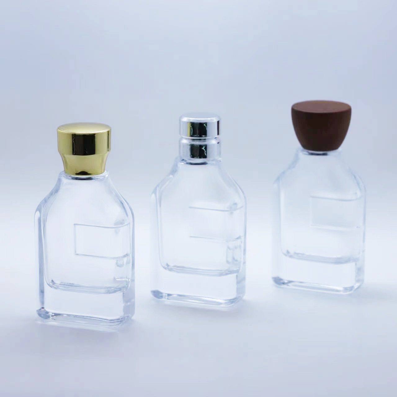 50ml香水瓶玻璃扁方形溜肩瓶带凹槽厚底喷雾瓶空瓶子晶白料