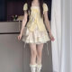 Tea department wear a set of summer little sweet girl pure desire short sleeve shirt floral bust skirt suit women