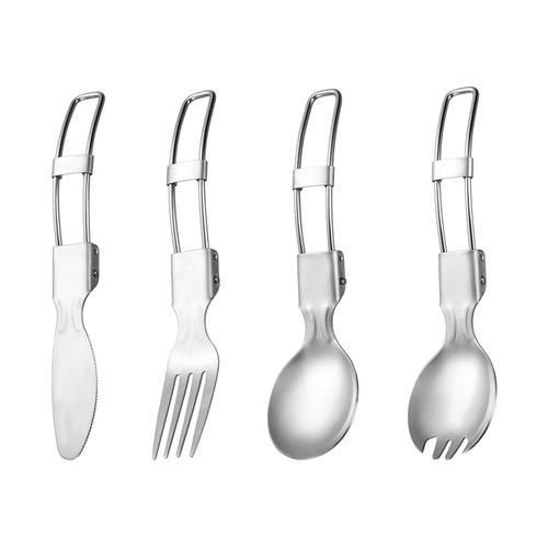 Stainless steel foldable tableware, outdoor portable steel wire knife and fork, round spoon, salad spoon, detachable chopsticks, telescopic straw