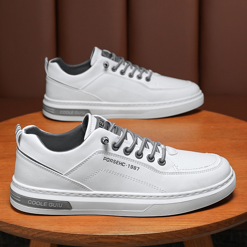Men's Shoes, Summer Trend, Versatile Slip-On Low-Top Flat Shoes, Men's Casual Leather Shoes, Waterproof White Shoes, Men's Models