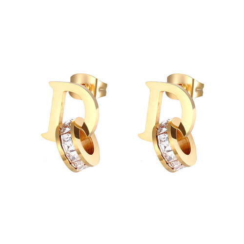 New Personality Gold D Letter Square Diamond Earrings Creative Style Simple Girl Earrings Rose Gold Earrings Wholesale