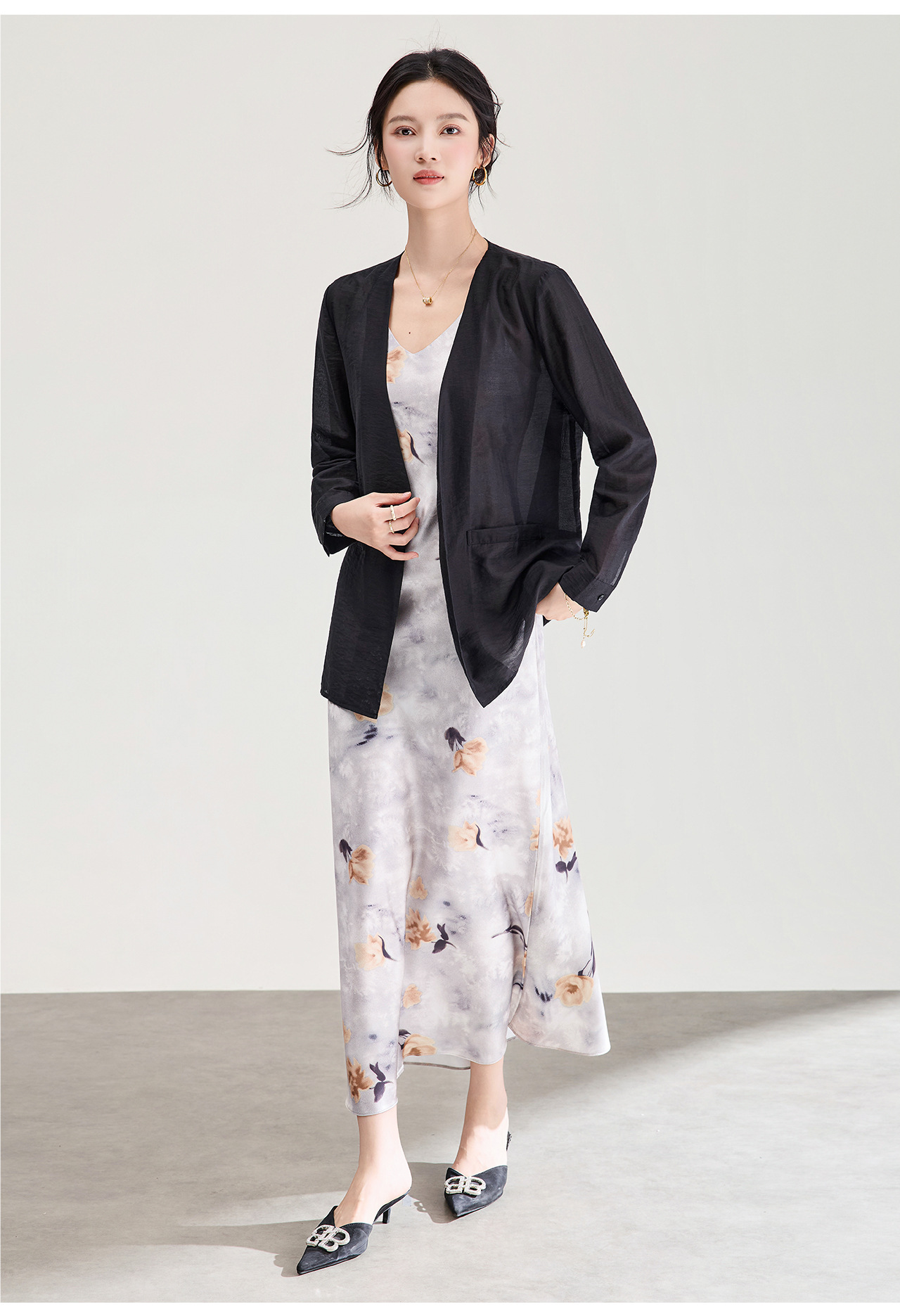 Áo cardigan nữ tay dài chất liệu tencel mát lạnh dáng rộng — màu đen chi tiết 13