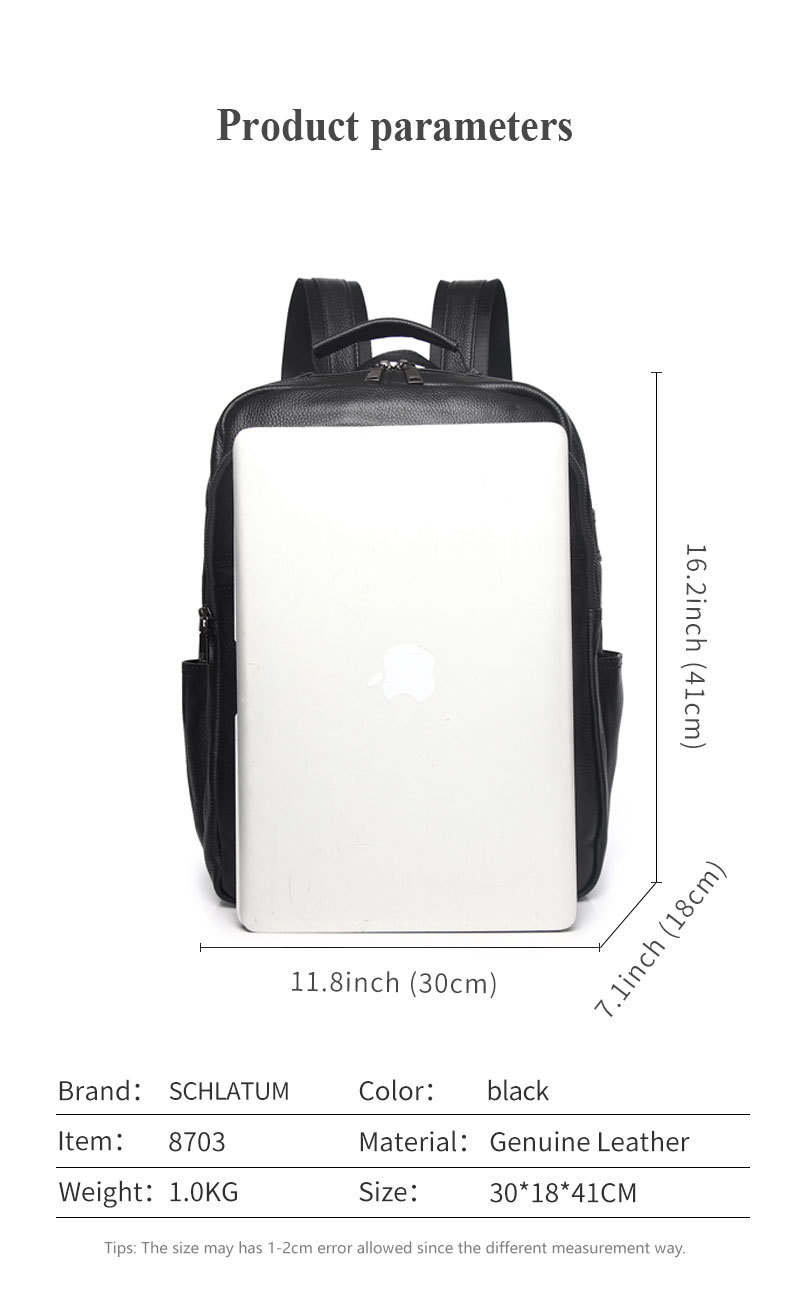 Balo da thật Lion Leiden sức chứa lớn, da bò lớp đầu, chống nước, phù hợp laptop 17 inch — Màu đen chi tiết 15