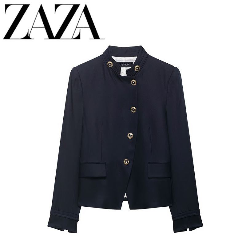 Zaza Self-Made European and American Style Wholesale Women's Fashion Versatile Elegant Cross-Border Gold Button Slim-Fit Blazer
