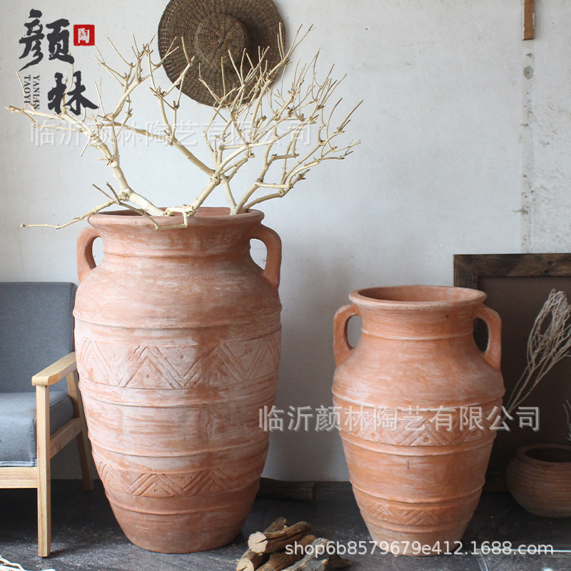 Hacer viejos paisajes vasijas de cerámica gran tamaño jardín decoración de la olla de cerámica hecha a mano tierra cerámica roja antiguo cerámica roja super grande