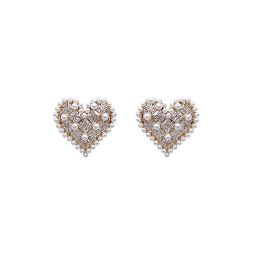 Sparkling Diamond White Pearl Love Earrings S925 Silver Needle Small Cute Female Small Exquisite Fashion Earrings Trendy Earrings