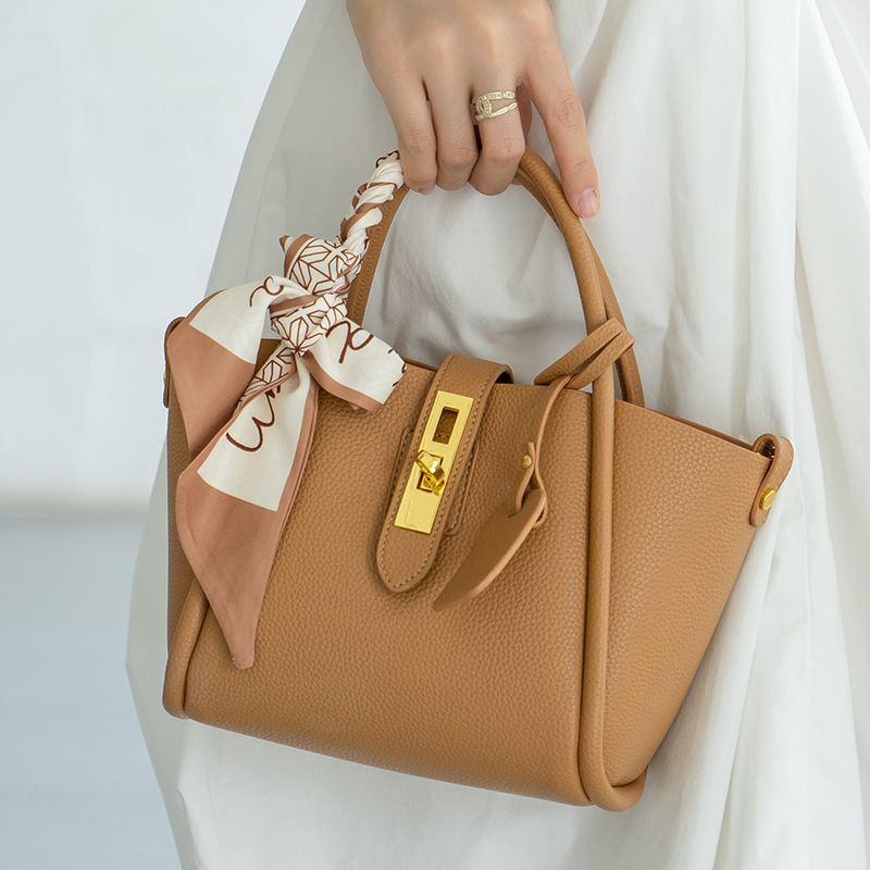 Echtes Leder Korbtaschen Bucket Bag Schultertasche Umhängetasche_voghion.com