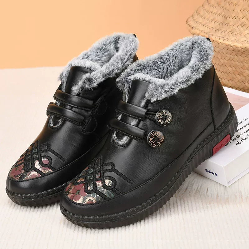 Зимние slip-on сапоги для мамы, утепленная флисом нескользящая обувь, красный/чёрный, EU 35–41