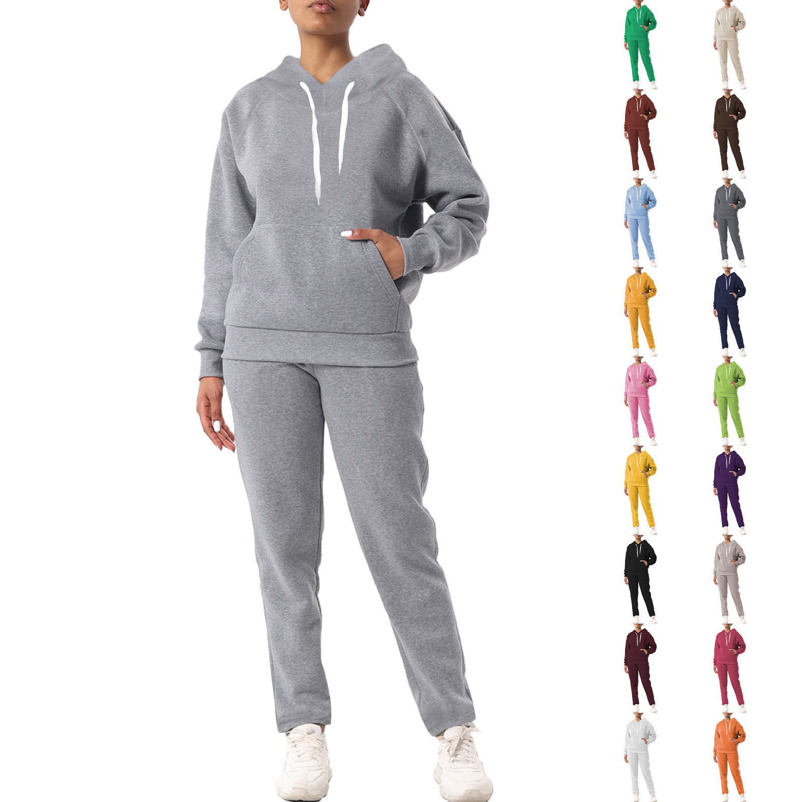 2024秋冬季速卖通跨境时尚套装女加绒卫衣两件套女外贸批发