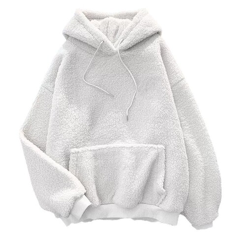 Sheep Lamb Wool Sweatshirt Women's Korean Style Trendy Student Loose BF Style Autumn Winter Fleece Thick Hooded Sweatshirt Top Outerwear