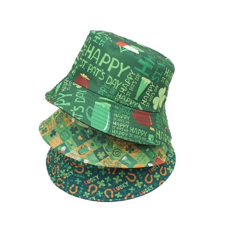 Overseas Irish Festival Decorative Printed Fisherman Hat Sunshade Basin Hat Clover St. Patrick's Day Hat Women