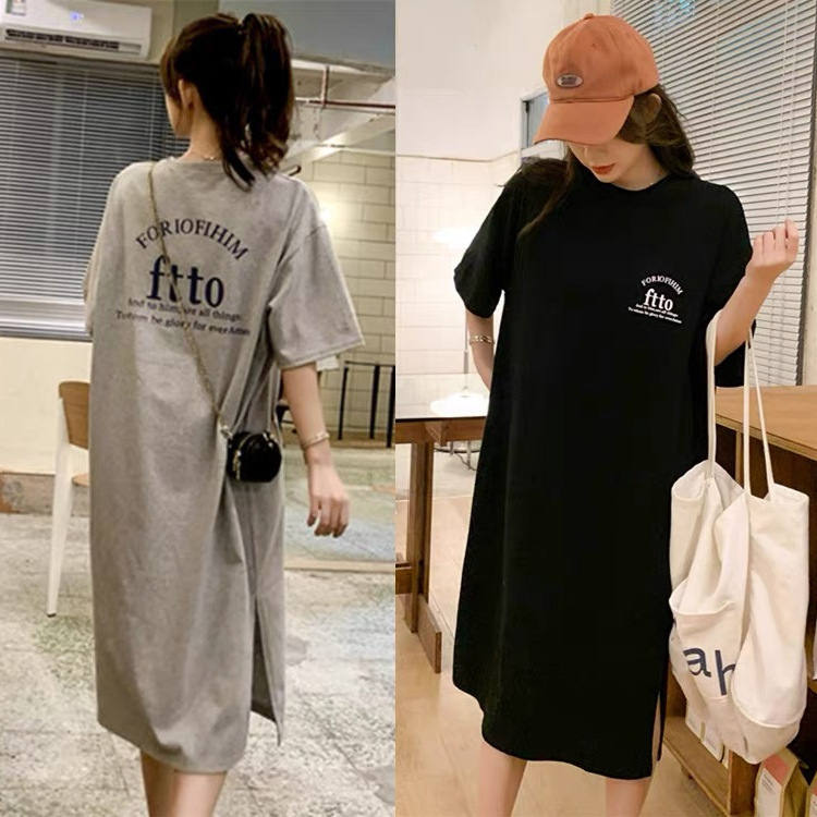 Korean-Style Gentle Plus-Size Dress 100kg Summer Slimming Long Dress for Chubby Girls, Loose Over-The-Knee Nightgown for Pregnant Women Korean-Style Gentle Plus-Size Dress 100kg Summer Slimming Long Dress for Chubby Girls, Loose Over-The-Knee Nightgown for Pregnant Women