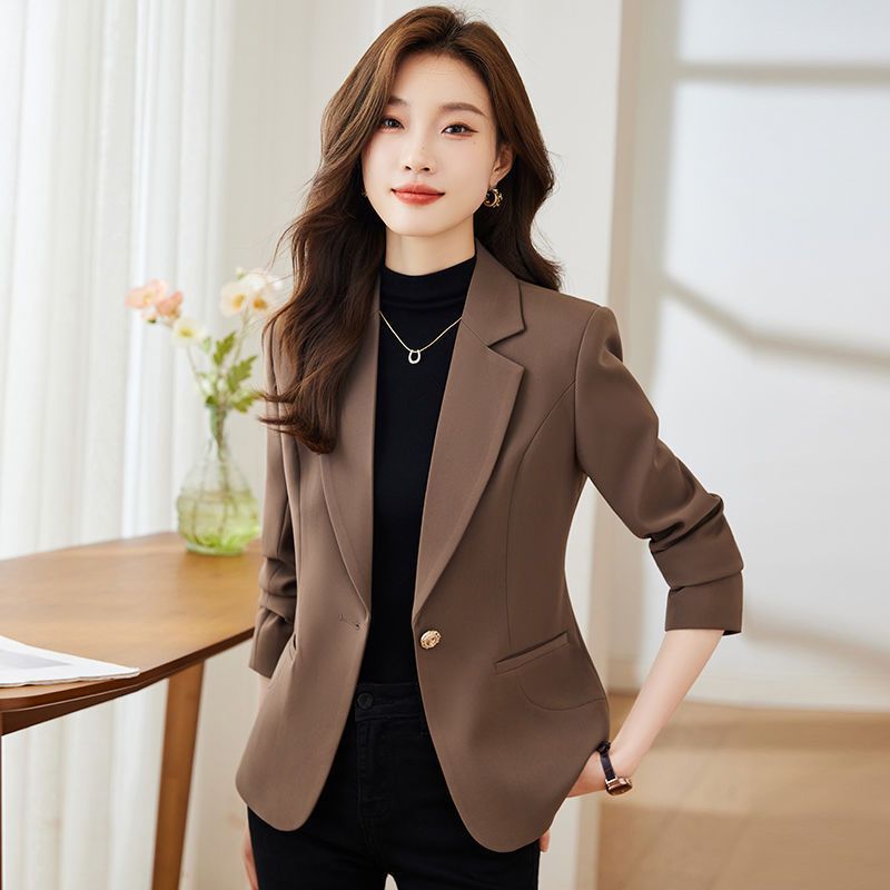 Brown Blazer Elegant Casual Jacket For Women Lightweight Coat_voghion.com