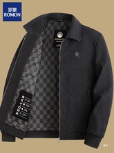 罗蒙爸爸装翻领外套男士商务休闲秋冬款中老年男装毛呢夹克衫上衣