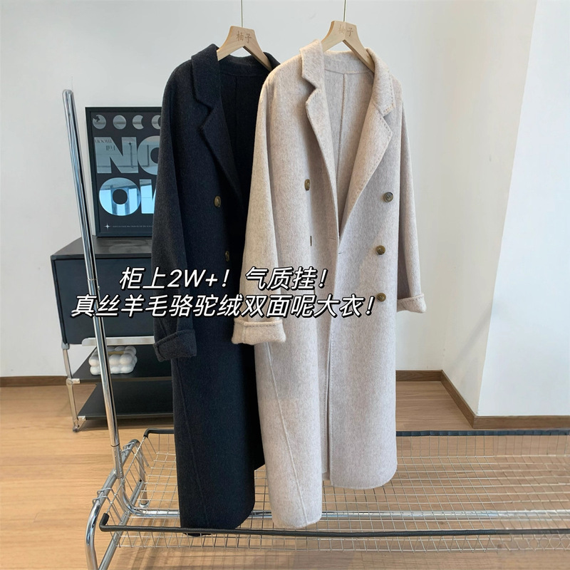 2W+ on the Counter! Temperament Hanging! Silk Wool Camel Velvet Double-Sided Woolen Long Outwear Autumn New Women G082916