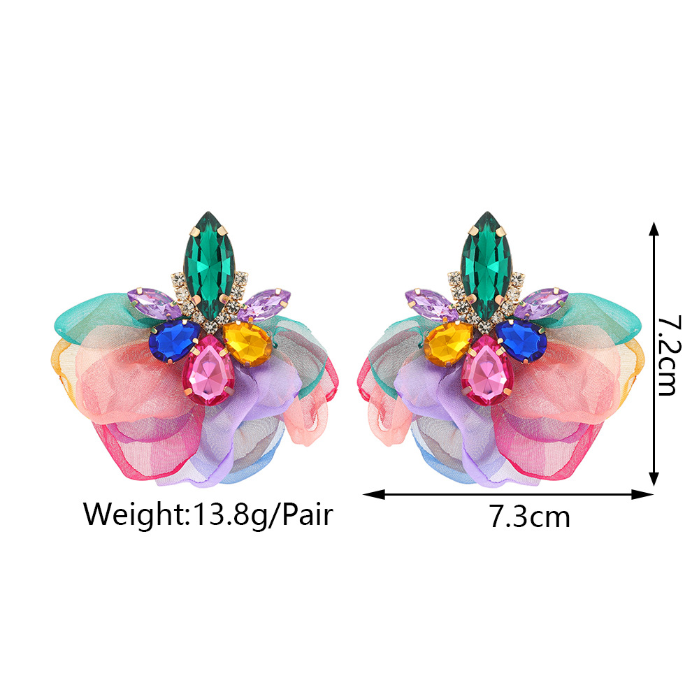 16g Weight Earrings Classification 1 Pair Sweet Flower Cloth Rhinestone Earrings