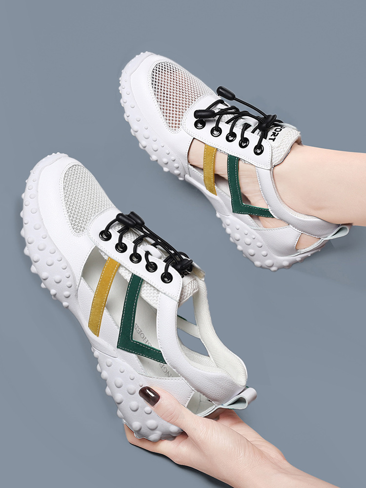 Sandal da mềm nữ bít mũi đế bằng chống trượt thoáng khí mùa xuân hè — LJ 58116 mét nâu rỗng, JST 1111 trắng xanh lá rỗng, LJ 1070 mặt lưới trắng, LJ 1062 rỗng trắng và đen chi tiết 5