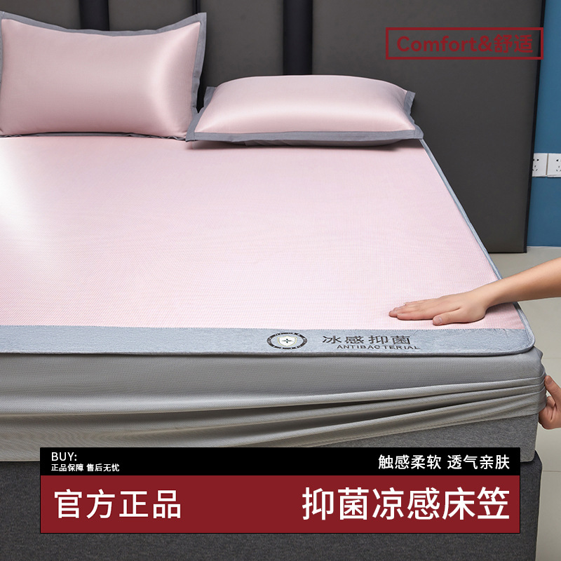Sombrilla de cama de seda de hielo antibacteriana de verano, cubierta de cama fresca de una sola pieza, cubierta protectora de colchón todo incluido, juego de tres piezas 2