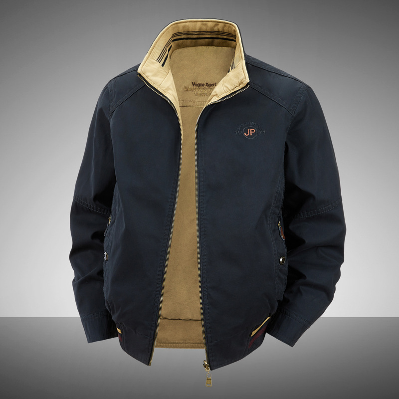 8571 Spring and Autumn Reversible Men's Workwear Large Size Pure Cotton Jacket Casual Stand Collar Men's Jacket Dad Wear