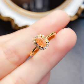 跨境专供天然太阳石S925戒指4*6mm珠宝首饰手链女生配饰工厂批发