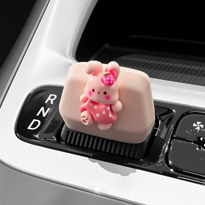 Car interior film: Button Cute Silicone Protective - star-wish-pink-peach-strawberry-pink-rabbit-gear-shift-cover