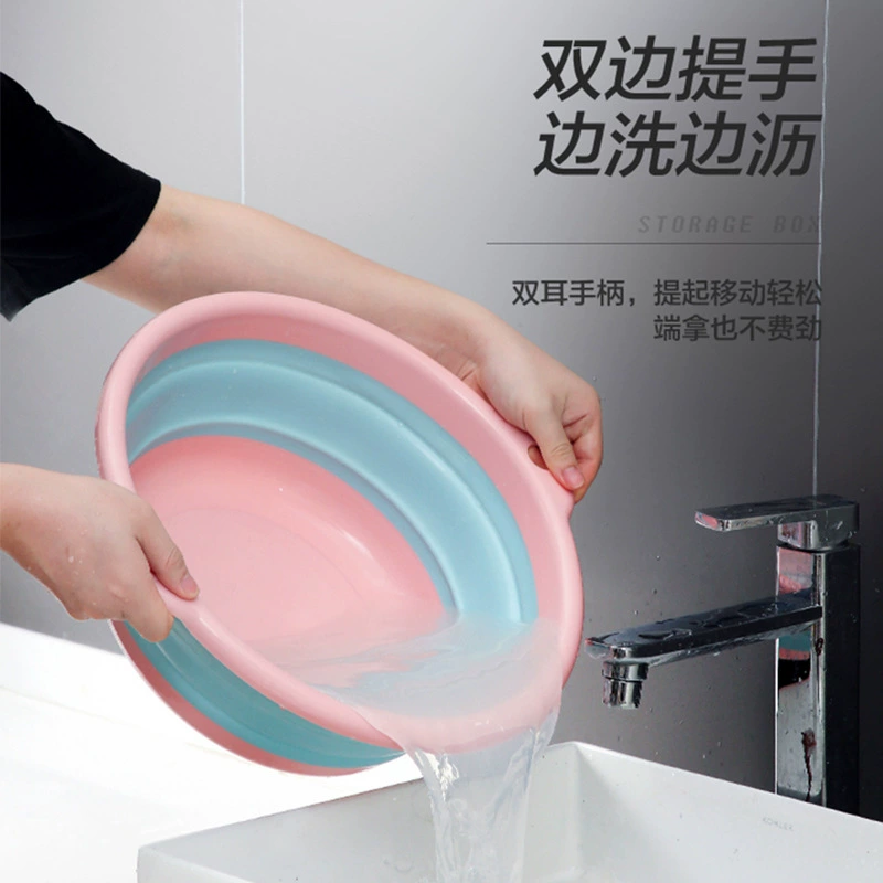 Foldable silicone washbasin, handheld laundry bowl, thickened large, round, hanging hole