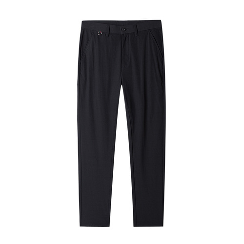 Men's thin ice silk crease-resistant casual business pants, trendy brand cool-feeling straight-leg summer pants for commuting, elastic long pants