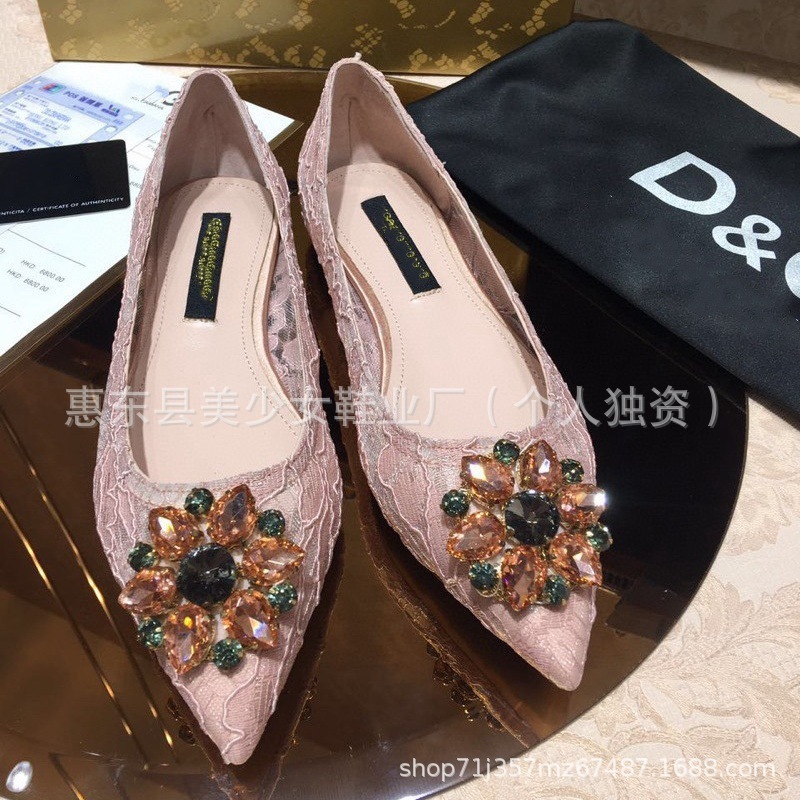 本革アウトソール DG レースポインテッドトゥハイヒールメッシュ通気性ラインストーンフラットヒール黒の結婚式の靴大きいサイズ|undefined