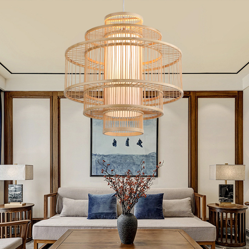 Nuevo estilo chino lámpara de bambú de estilo japonés lámpara de bambú restaurante Zen lámpara de una sola cabeza sala de té B & B olla caliente restaurante araña